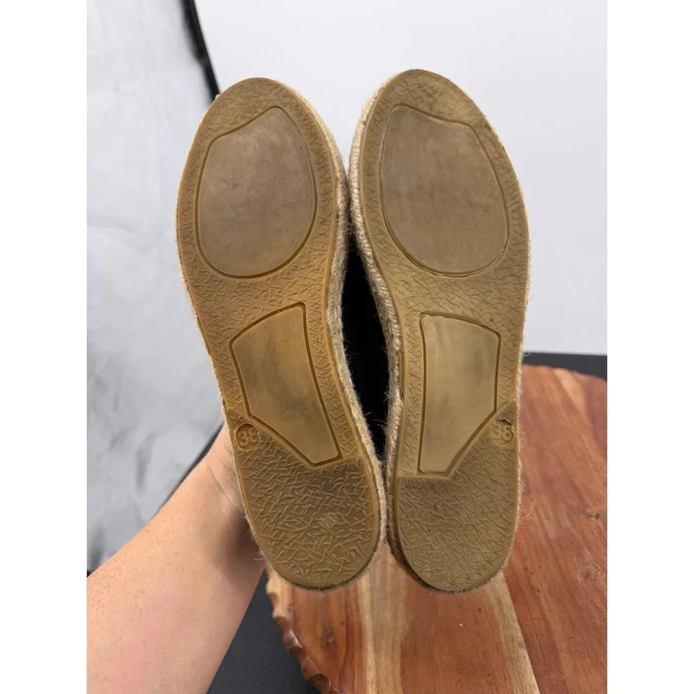 La Scarpa Paris Grommet Espadrille Flat Women 38 Black Suede Scalloped Edge